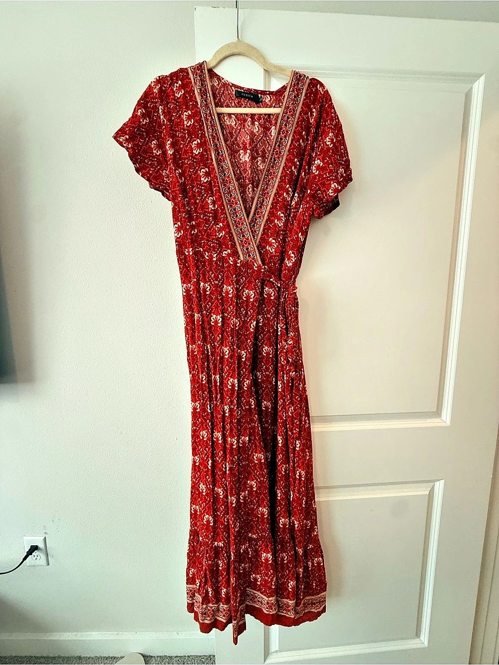 Zesica Bohemian Floral Printed Wrap V Neck Short Sleeve Split Beach Party Maxi